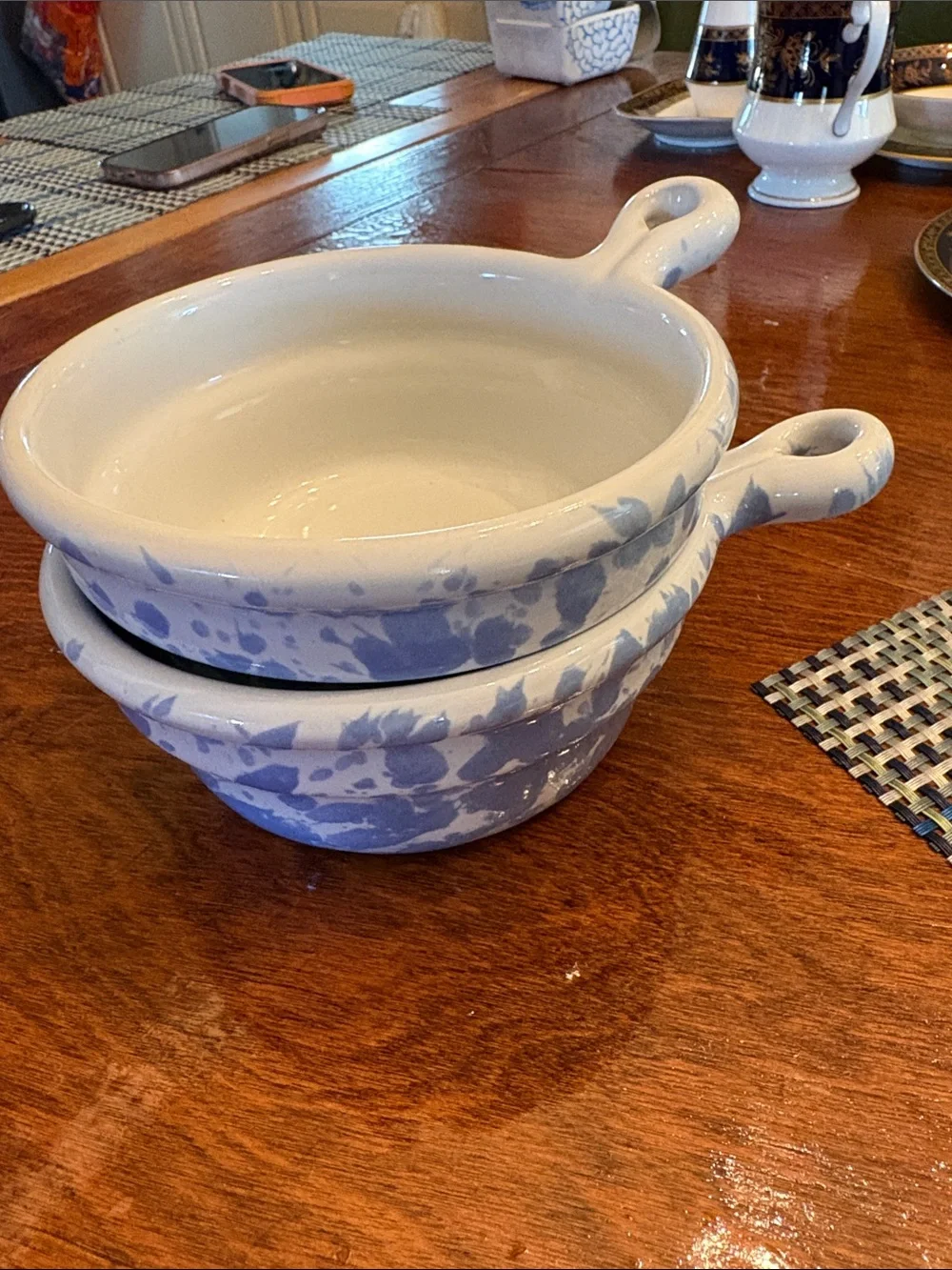 Bennington Potters 2pc Loop Handle Bistro Bowl Blue EUC - Picture 8 of 8